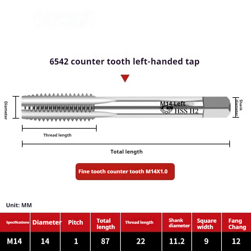 2112-M2 reverse thread machine with tap stainless steel special left tooth straight groove tap, left rotary wire tap, high-speed steel tapping Shandong Denso Pricision Tools Co.,Ltd.